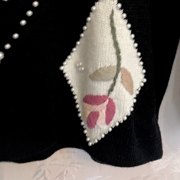 Cristina Multi-Colored Embroidered Floral with Pearls Crew Neck Black Sw… - Picture 9 of 11